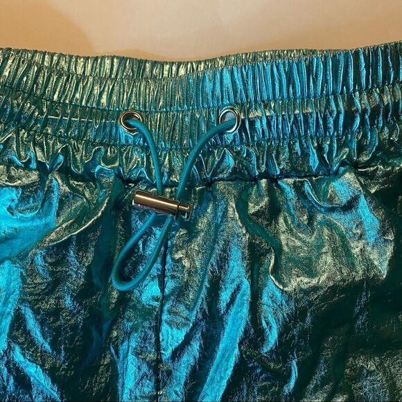 Forever 21 Metallic Foil Party dance aqua hi rise lined bootie shorts rave Small - Picture 2 of 11
